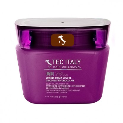 Tec Italy: Chocolate (Cioccolatto) Lumina Forza Color Mask (9.87 oz), comes in a sqaure tub container with elegant curves containing rich color pigments inside that revitalize you hair color.