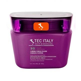Tec Italy: Copper (Cobre) Lumina Forza Color Mask (9.87 oz), comes in a sqaure tub container with elegant curves containing rich color pigments inside that revitalize you hair color.