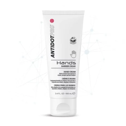 AntidotPro Hands (Hand Cream) for dry and cracked hands. In a small white tube that flairs out at the top and a cap that is flat so it can stand on its own.