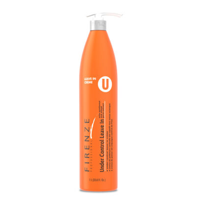 Tall slender sunset orange bottle with pump dispenser for Firenze Professional: Under Control Leave-in Cream (Liter)